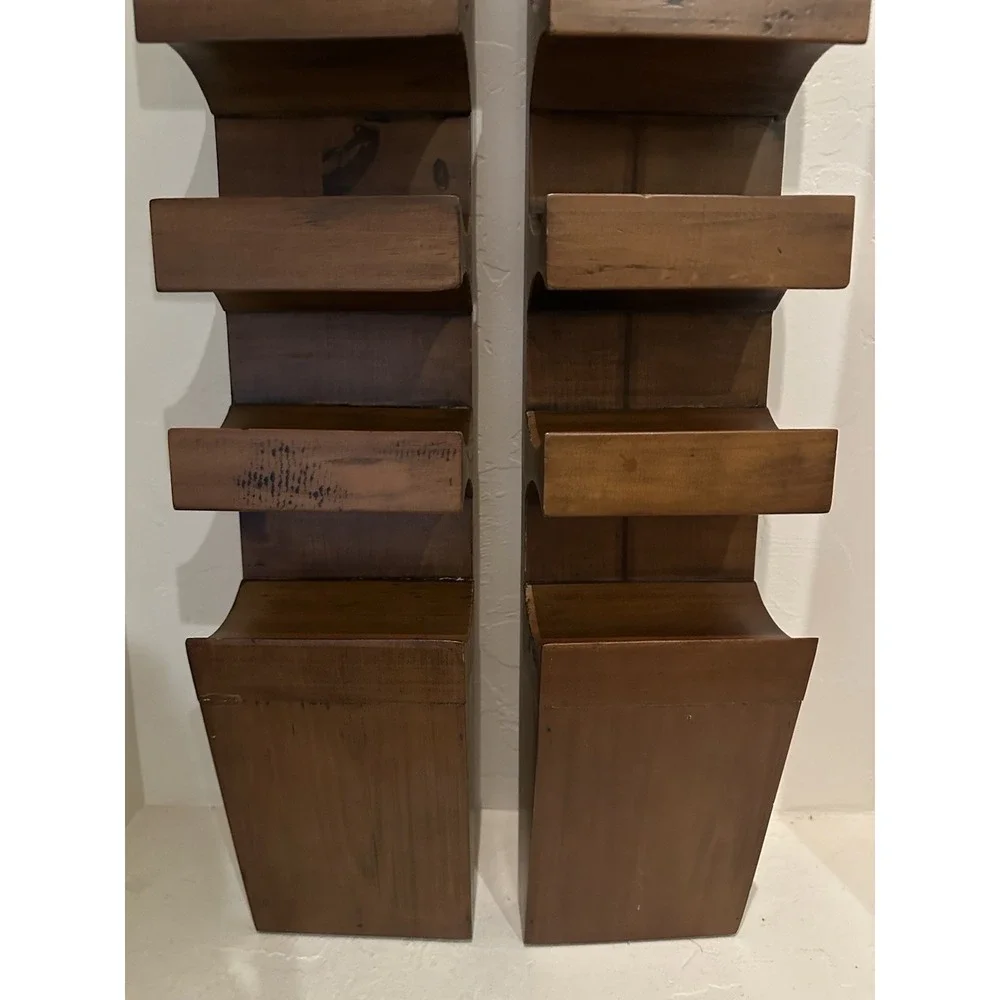 Wooden Wine Racks Bottle Wall Mounted Cellar Pine w/Walnut Stain Pair 12 Holders